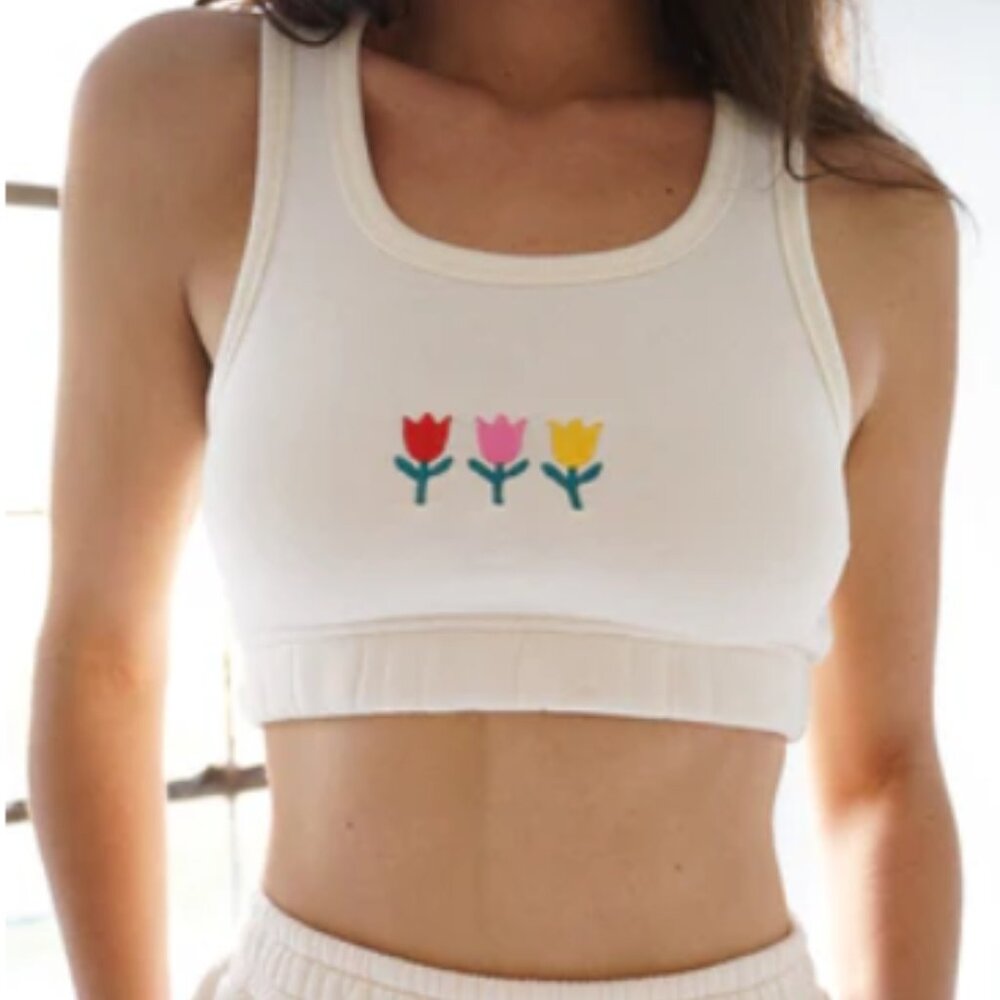 Embroidered Fleece Bra — Tricolor Tulips